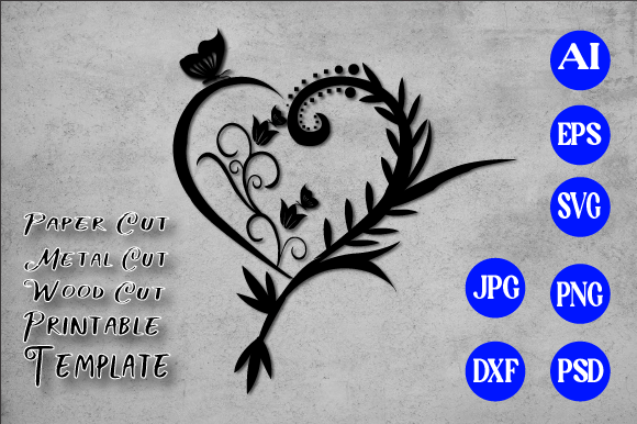 Floral Heart Butterfly SVG Graphic 5